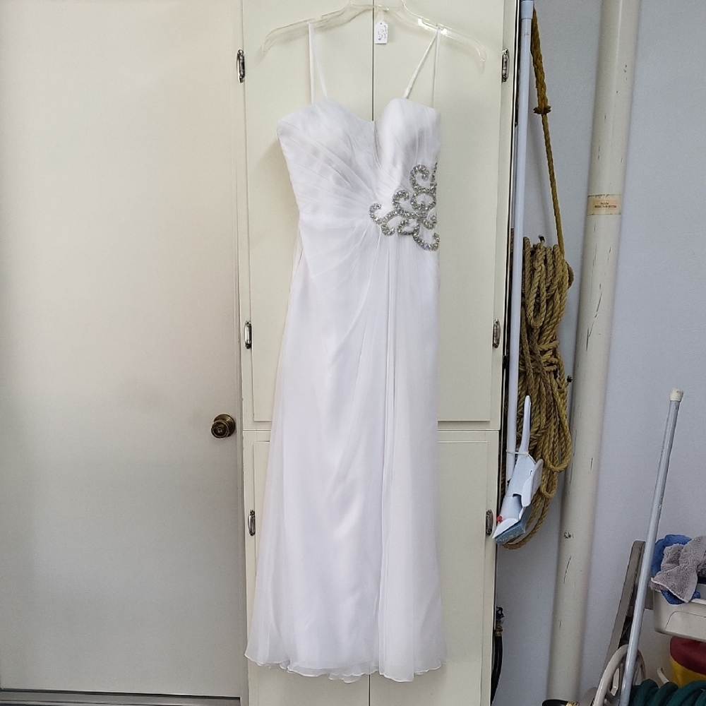 La Femme White Wedding Dress with Silver Embellishments